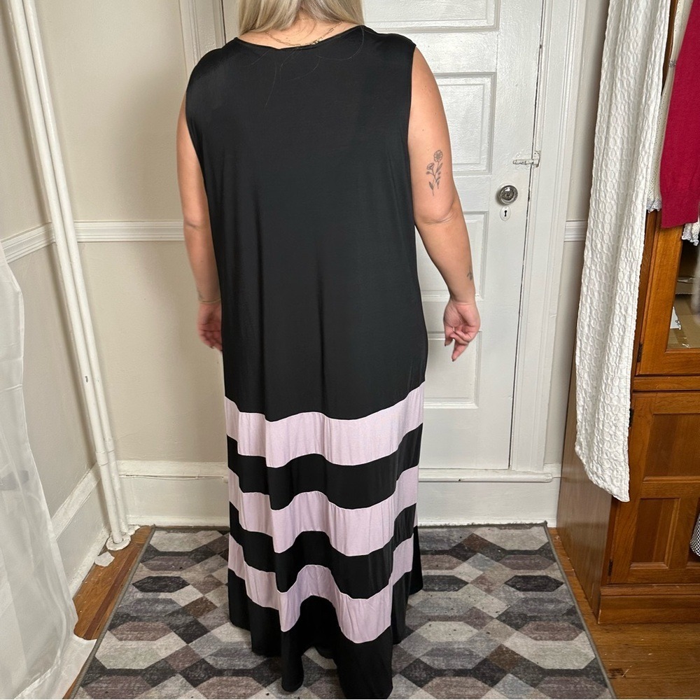 Dora Landa Maxi Dress Black & Pink‎ Boho Fairy Grunge Flowy Drapes Neck Casual - Picture 3 of 15